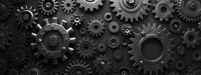 Intricate Black Gears and Cogs Mechanism Background