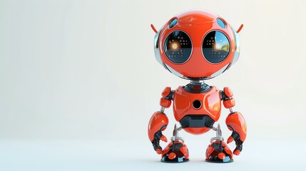 Cute and friendly robot standing and looking at the camera. The robot is red and black with big eyes and aåœ“å½¢ head.