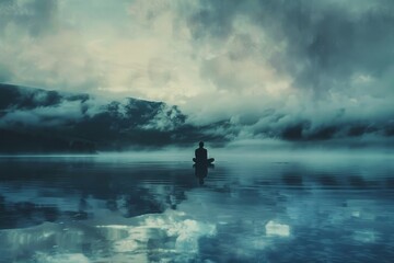 A person is seated on a boat floating in the middle of a body of water, A peaceful moment of reflection on the past year