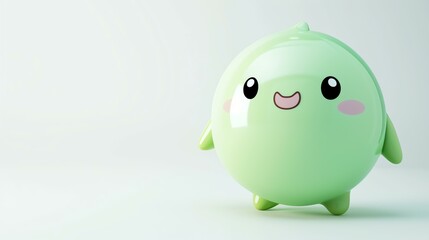 This is a cute and simple 3D illustration of a green blob character. The character has a happy expression on its face and is looking at the viewer.