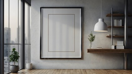 billboard on the wall, blank mockup frame on wall in modern office interior design in 3d style. illustration generative ai.