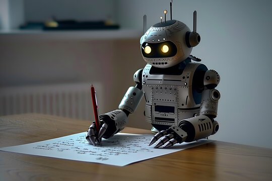 AI writing assistant concept. Robot writing.