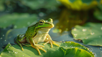 Obraz premium frog on lotus leaf