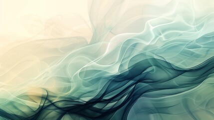 Abstract flowing lines and waves in green and yellow hues. Digital abstract design. Artistic digital background concept