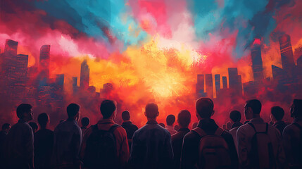 An artistic representation of a youth leadership summit, with young delegates engaging in dialogue, debate, and diplomacy to address pressing global issues and advocate for youth r