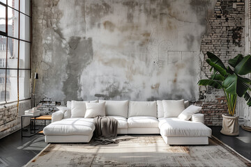 Loft interior design of modern living room minimalist home with tv.