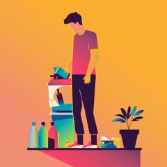 flat illustration man taking care of plastic recycling