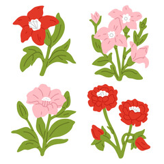 Vector illustration set of cute doodle flowers for digital stamp,greeting card,sticker,icon,design