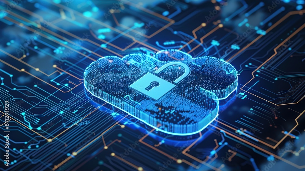 Aufkleber Cloud computing technology internet on Converging point of circuit with Abstract blue background.