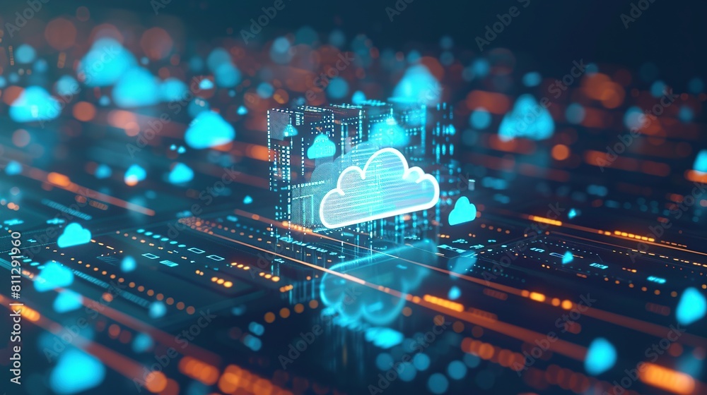 Poster a cloud symbol digital representing storage styles cyber security data protection technology concept