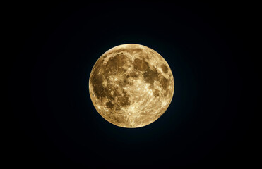 Fototapeta premium Full moon, space and night sky with lunar sphere or astrology in orbit with light, weather and surface. Nature, zodiac and cycle with cosmos for glow, solar and time with worship of Chandra in India.