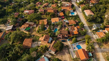 Fototapeta premium An overhead photo of a country border with poverty on one side the border and a wealthy neighborhood on the other side.
