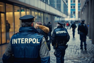 Interpol agents walking city