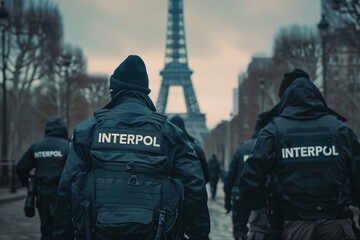 Interpol agents walking in Paris 