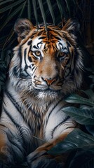 Fototapeta premium Majestic and Fierce Bengal Tiger Prowling in Lush Jungle Undergrowth