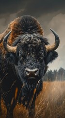 Majestic Bison Confronting the Elements in a Rugged Wilderness Landscape
