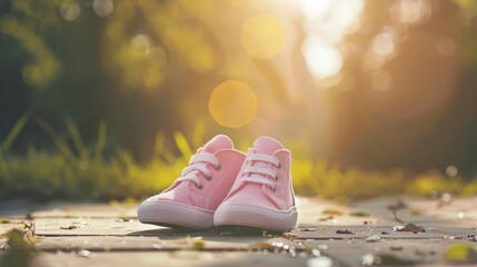 Lovely infant girl footwear displayed outdoors