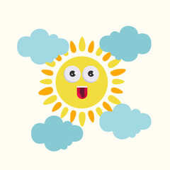 Flat Design Illustration with Sun and Clouds