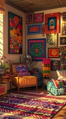 Vibrant and Culturally Diverse Therapy Room with Eclectic Artwork and Decor Celebrating Global Traditions and Inclusivity