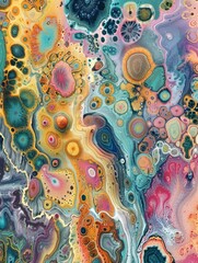 Vibrant Coral Reef Inspired Abstract Painting with Flowing Organic Patterns and Surreal Psychedelic Colors