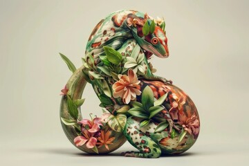 Naklejka premium Whimsical Animal-Inspired Typographic Design with Lush Floral Flourishes