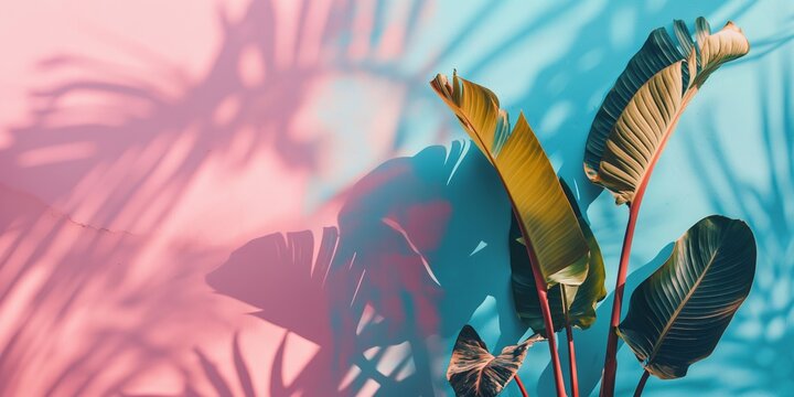 A dynamic image capturing the interplay of sunlight and shadow on vibrant tropical leaves
