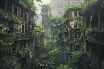 A very tall building covered in numerous trees growing out of it in a postapocalyptic wasteland, A post-apocalyptic wasteland with crumbling buildings and mutated creatures