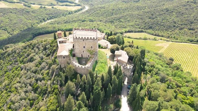 Ripa Orcia Castle aerial view in summer