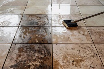 Thorough cleaning of a stained tile floor with a mop