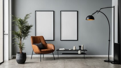 Elegant modern interior with empty frame mockup