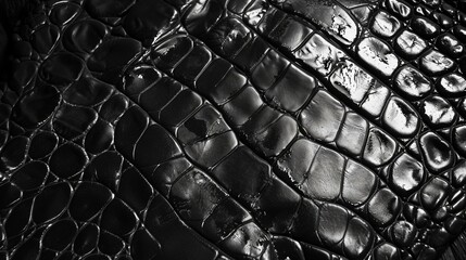 Sophisticated Black Crocodile Leather Elegance: A Detailed Texture Showcase. Generative AI