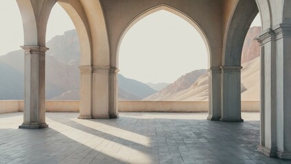Elegant archway with scenic desert and mountain backdrop
