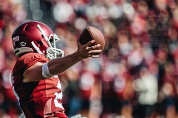 A close-up of a football player firmly gripping a ball, showcasing strength and focus, A quarterback throwing a perfect spiral pass