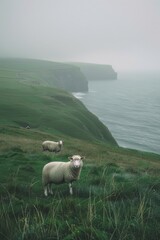 Obraz premium Sheep Standing on Top of Lush Green Hillside