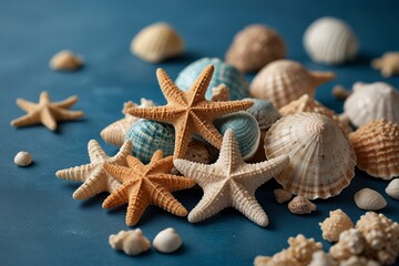 Fototapeta na wymiar sea shells and starfish.vacation and travel concept, seashore.