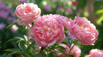 Fototapeta premium Pink peonies shining in the summer garden