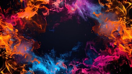 colorful fiery frame with an image of a black background realistic