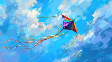 colorful kite flying in the blue sky realistic
