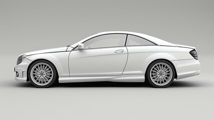 Side view of a generic white luxury coupe car on a white background. The car is sleek and stylish, with a long hood and a short trunk.