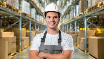homem em armazém, compras e envios online, logística