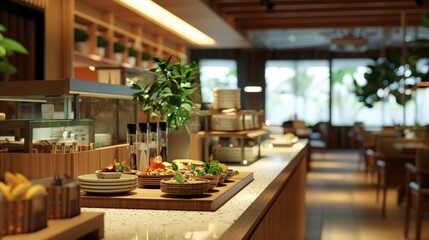 Fototapeta premium Food offered in a dining area with a self service arrangement