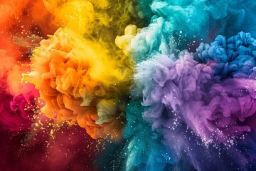 A rainbow colored cloud of smoke dispersing in the air, blending colors in a harmonious display, A riot of colors blending together in harmony