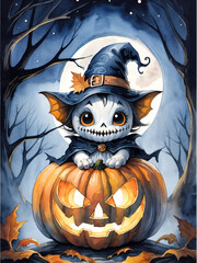 Cute jack o' lantern halloween painting generative AI illustration