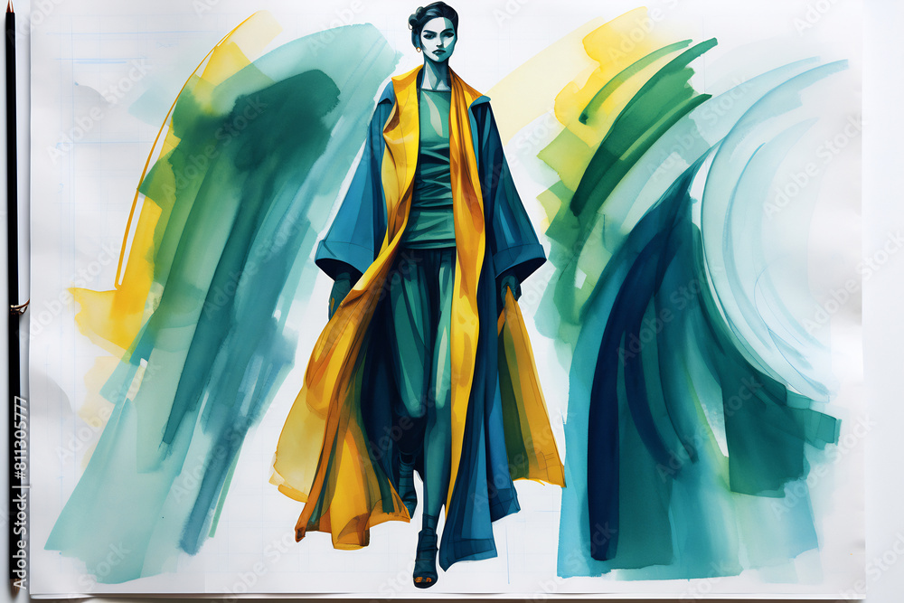 Canvas Prints Dynamic Couture: Bold Watercolor Fashion Sketches