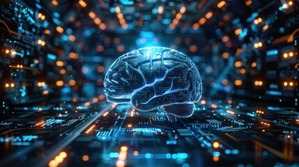 digital brain with futuristic background; AI technology artificial intelligence concept