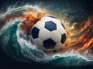 soccer in a wave of water and fire, Generative Ai