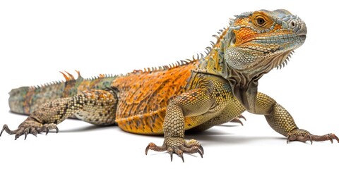 Fototapeta premium Brown and Green Uromastyx Dragon. Isolated Cut-Out of 4-Year-Old Iguana-Like Creature with Orange