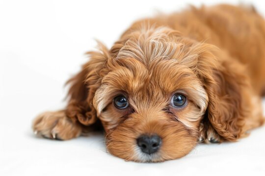 Adorable Cavapoo Puppy Portrait on White Background - Cute Dog Photo & Pet Love Concept