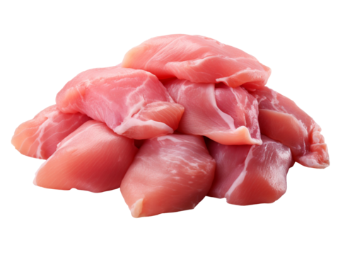 Pieces of raw chicken meat isolated on transparent background