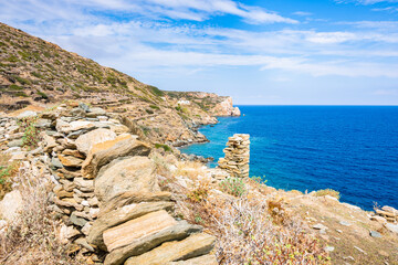 Rocks on coastal path to Panagia bay near Kastro village, Sifnos island, Greece